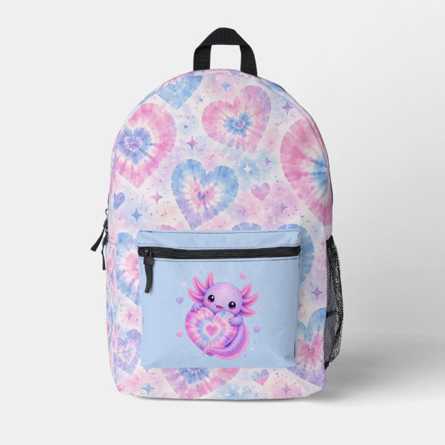 Axolotl Heart Hugs Printed Backpack (Front)