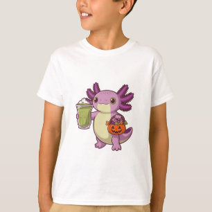 Axolotl Holding Halloween Basket and Matcha T-Shirt