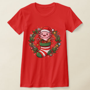 Axolotl in Christmas Socks Santa Claus Lights Xmas T-Shirt