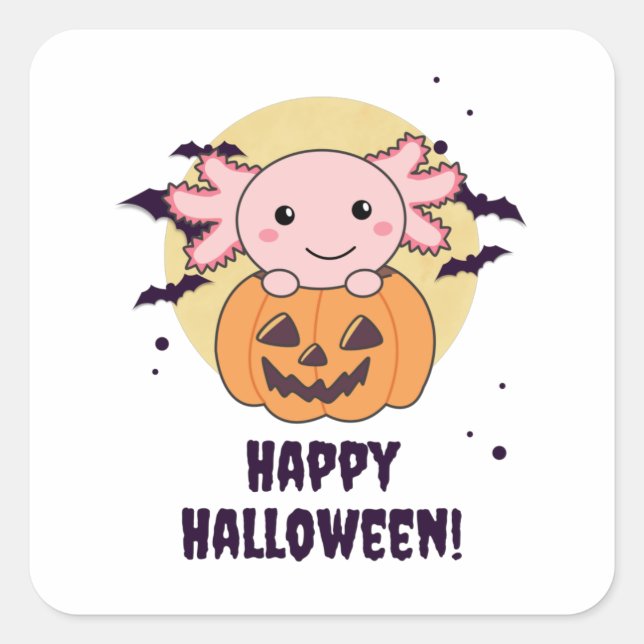 Axolotl In Pumpkin Sweet Axolotls Happy Halloween Square Sticker (Front)