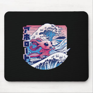 Axolotl Is Surfing Japanese Great Wave Axolotl Ani Mouse Pad