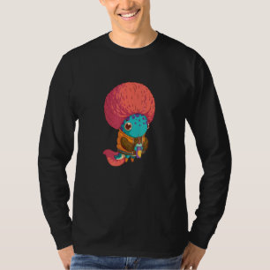 Axolotl Kid With A Pink Afro Haircut Drinking Soda T-Shirt