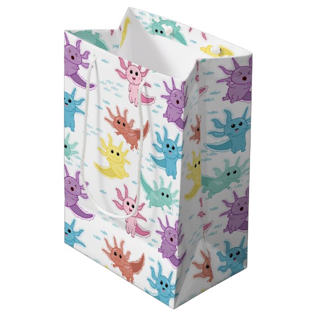 Axolotl Kids Cute Salamander Pattern Medium Gift Bag (Front Angled)