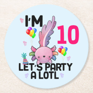 Axolotl Let's Party Alot Amphibious Salamander Round Paper Coaster