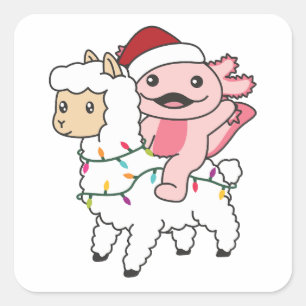 Axolotl Llama Alpaca Christmas Winter Animals Square Sticker