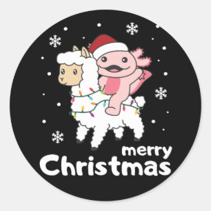 Axolotl Llama Alpaca Merry Christmas Animals Classic Round Sticker