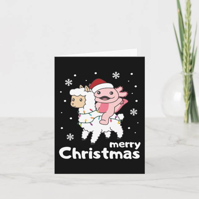 Axolotl Llama Alpaca Merry Christmas Animals Holid Holiday Card (Front)
