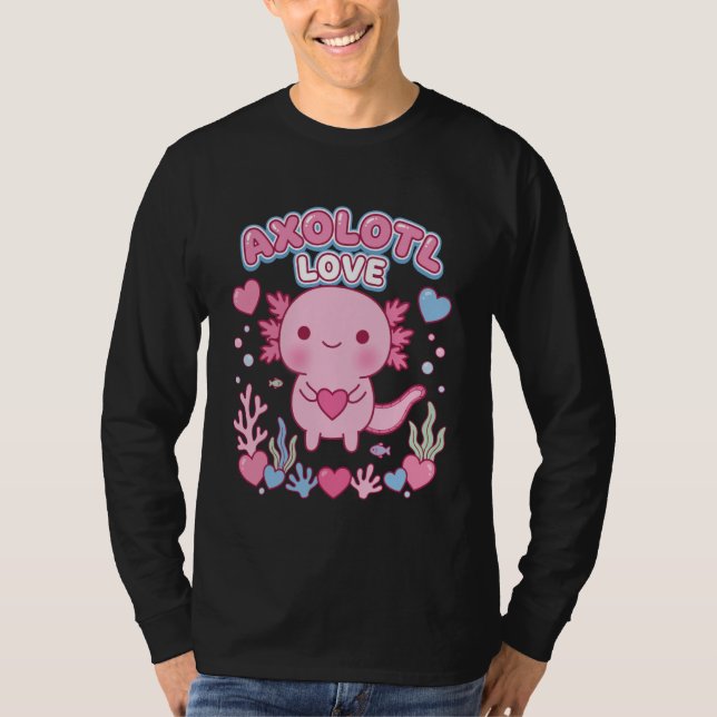 Axolotl Love Kawaii Heart Salamander Underwater Aq T-Shirt (Front)