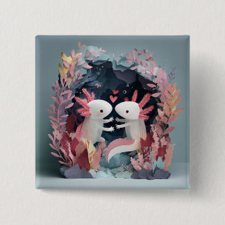 Axolotl love paper cut shadowbox diorama 15 cm square badge