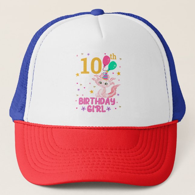 Axolotl Lovers Birthday Girl Salamander Amphibious Trucker Hat (Front)