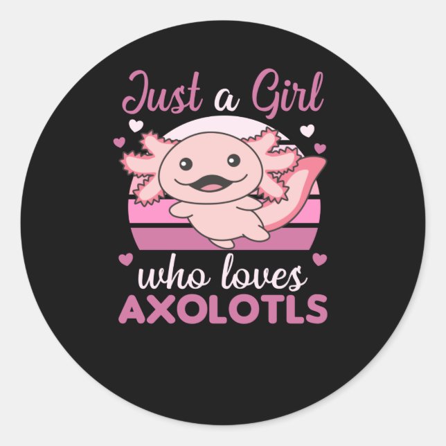 Axolotl Lovers Sweet Animals For Girls Pink Classic Round Sticker (Front)
