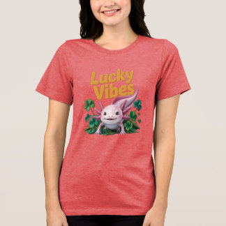 Axolotl Lucky Vibes Cute Pink T-Shirt Design Tri-Blend Shirt