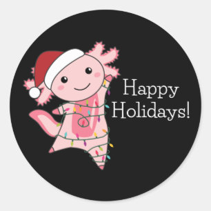 Axolotl Merry Christmas Winter Animals Axolotls Classic Round Sticker