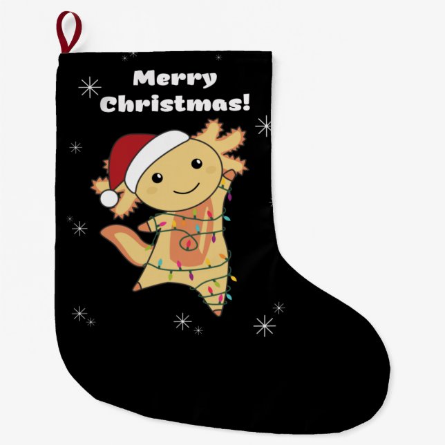 Axolotl Merry Christmas Winter Animals Axolotls Large Christmas Stocking (Front)
