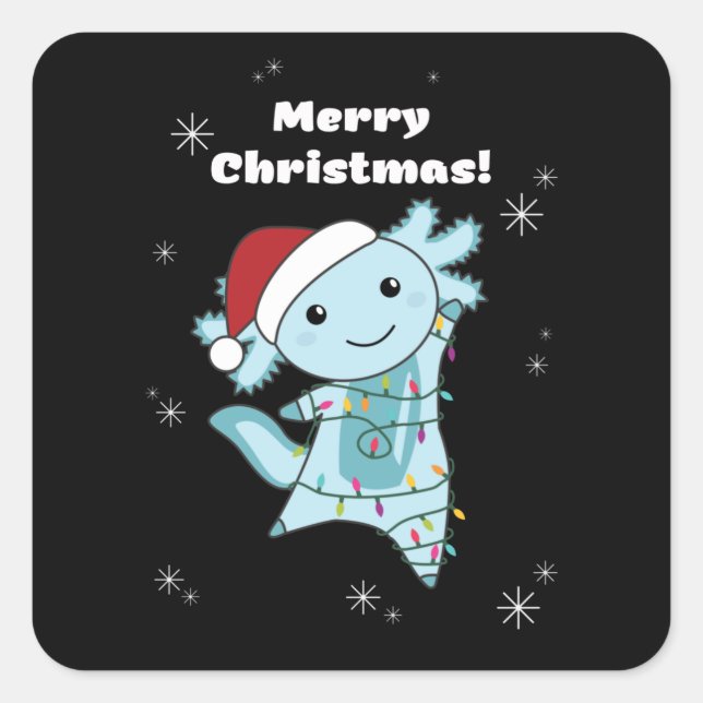 Axolotl Merry Christmas Winter Animals Axolotls Square Sticker (Front)