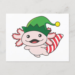Axolotl Merry Christmas Winter Elf Axolotl Postcar Postcard
