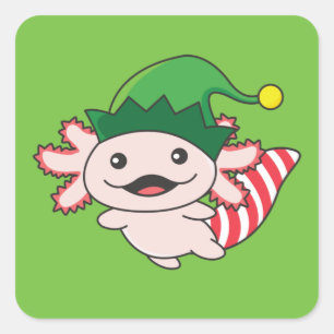 Axolotl Merry Christmas Winter Elf Axolotl Square  Sticker