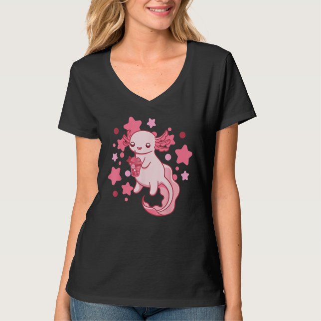 Axolotl Milk Tea Axolotl Drinking Boba Tea Pet Axo T-Shirt (Front)