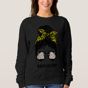 Axolotl Mum Messy Bun Hair Life Leopard Print Sung Sweatshirt