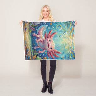 Axolotl Oil Painting Fun Kids Fleece Blanket