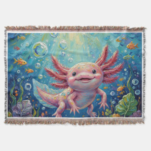 Axolotl Oil Painting Fun Kids Throw Blanket