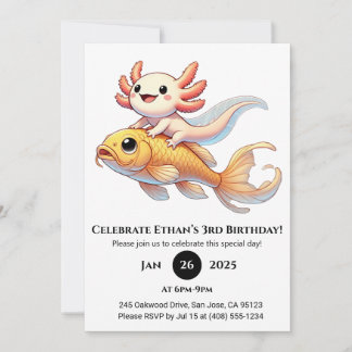 Axolotl on Koi Birthday Invitation
