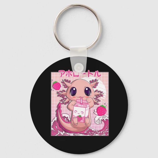 Axolotl Pastel Goth Strawberry Milk Shake Anime Ae Key Ring (Front)