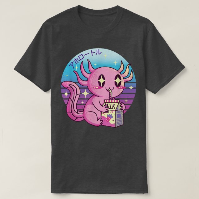 Axolotl Pastel Goth Strawberry Milk Shake Anime Ae T-Shirt (Design Front)