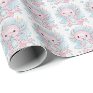 Axolotl Pink Baby Pastel Watercolor Pattern  Wrapping Paper