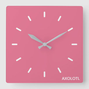 Axolotl pink colour name square wall clock