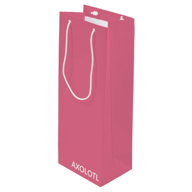 Axolotl pink colour name wine gift bag (Front Angled)