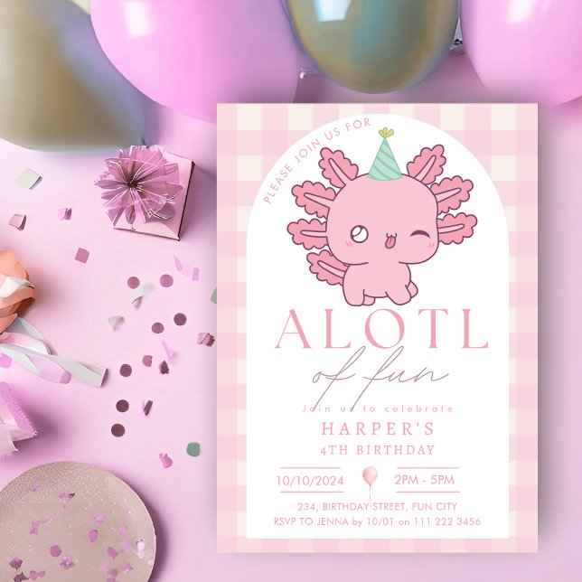 Axolotl Pink Girl Cute Kawaii Underwater Party Invitation (Axolotl Pink Girl Cute Kawaii Underwater Party Invitation)