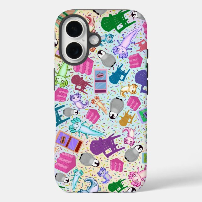 Axolotl Pink Stairs Apple iPhone 16 Case Tough (Back)