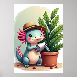 Axolotl Plant Parent Gardening Kawaii Cute Fern Ca Poster