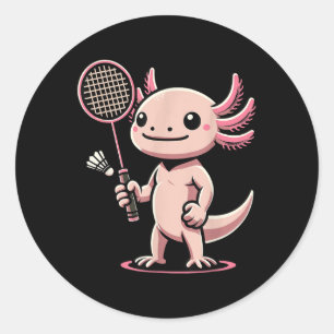 Axolotl Playing Badminton Player Shuttle Sport  Classic Round Sticker