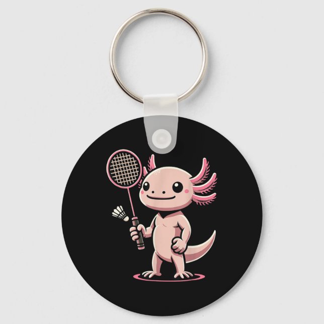 Axolotl Playing Badminton Player Shuttle Sport  Key Ring (Front)