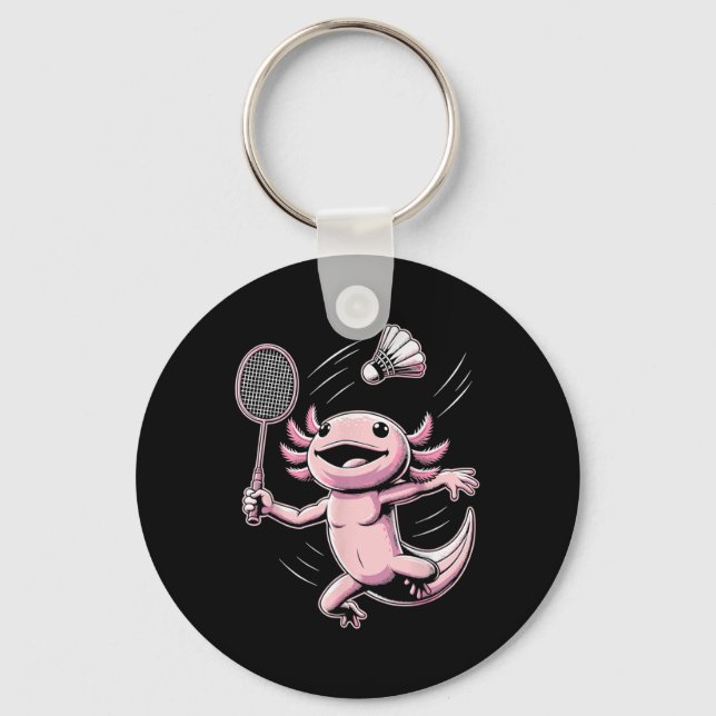 Axolotl Playing Badminton Player Shuttle Sport  Key Ring (Front)