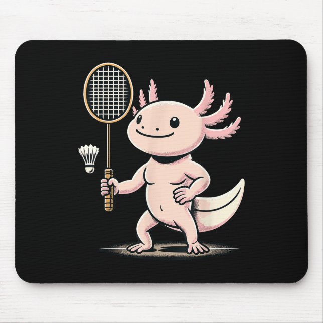 Axolotl Playing Badminton Player Shuttle Sport  Mouse Pad (Front)