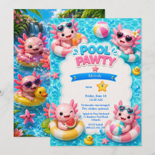 Axolotl Pool Party Birthday Invitation