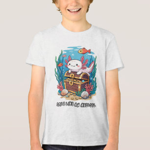 Axolotl proudly sitting atop a treasure chest Tri-Blend shirt