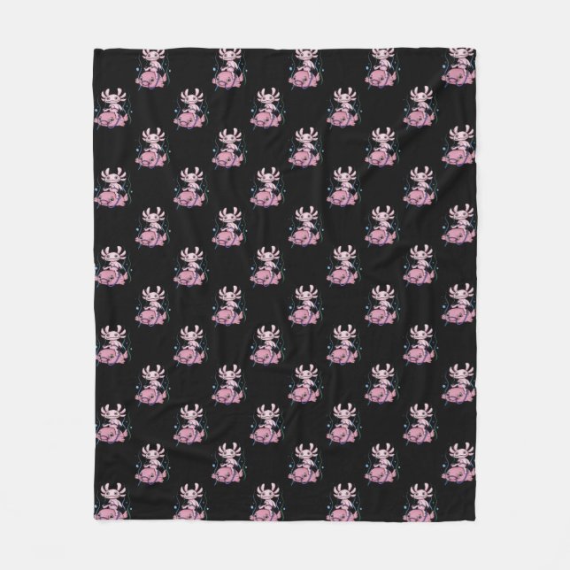 Axolotl Riding Blobfish Fleece Blanket (Front)