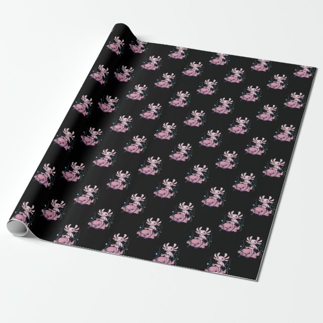 Axolotl Riding Blobfish Wrapping Paper (Unrolled)