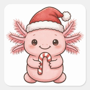 Axolotl Santa Hat Candy Cane Christmas Sticker