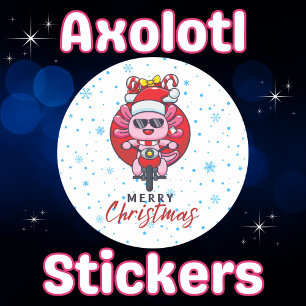 Axolotl Santa on Motorcycle Kawaii Style Classic Round Sticker