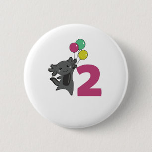 Axolotl Second Birthday Balloons For Kids 6 Cm Round Badge