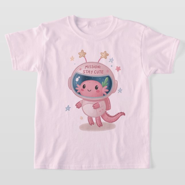 Axolotl Space Explorer: Glossy Helmet & Star Gills T-Shirt (Laydown)