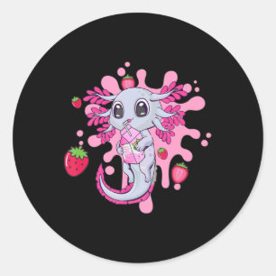 Axolotl Strawberry Milk Cute Kawaii Anime Gift Gir Classic Round Sticker