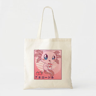 Axolotl Strawberry Milk Retro Kawaii Japan Axolotl Tote Bag