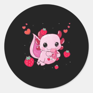 Axolotl Strawberry Milk Shake Kawaii Japanese Anim Classic Round Sticker