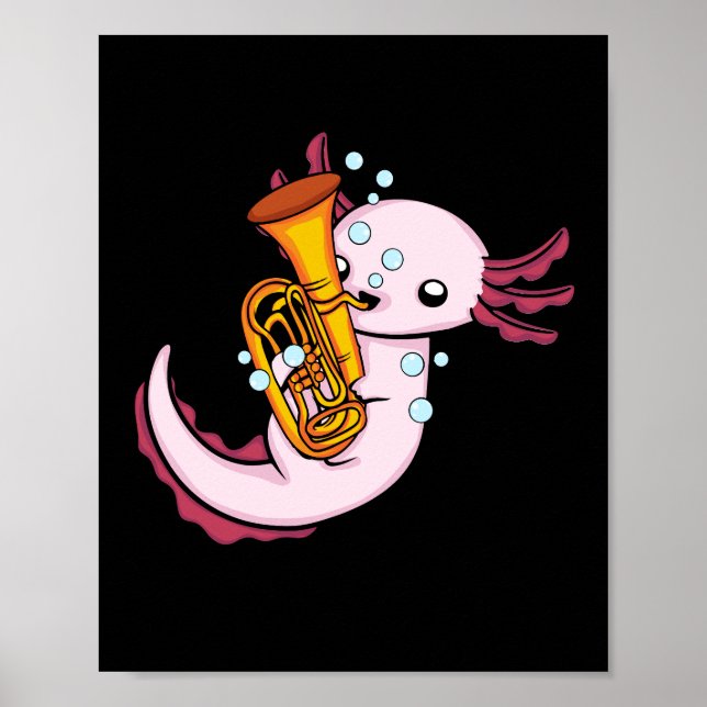 Axolotl Tuba Player Cute Axlotl Music Kids Tuba Poster (Front)